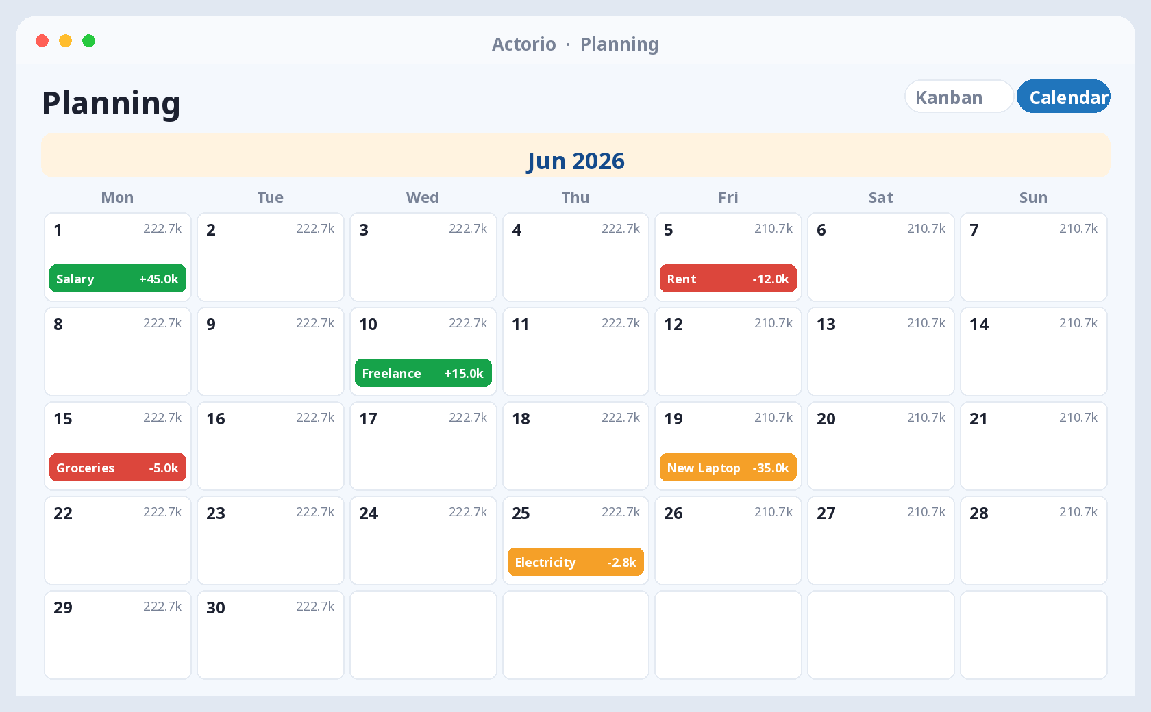 actorio planning calendar